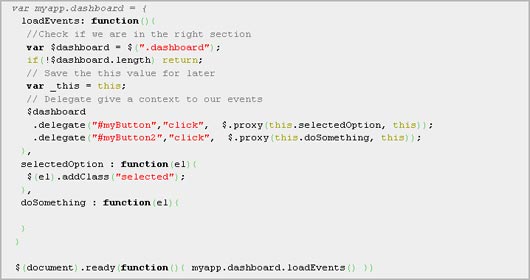 Organizing events with jQuery