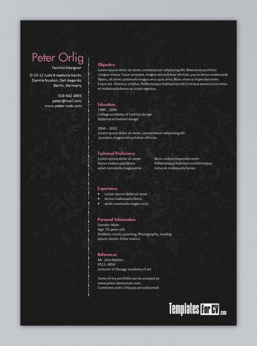 Fashion Designer CV Template