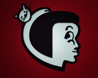 side girly face with cat logo design