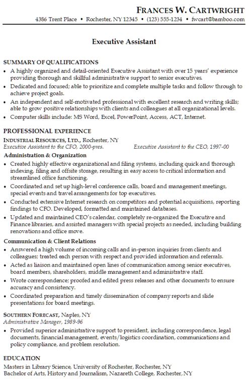 executive assistant resume help
