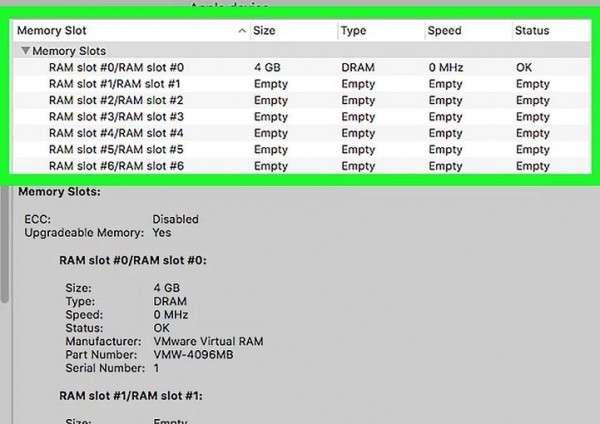 4) Check the Memory Slots table