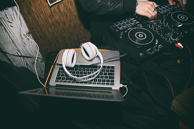 laptop and headsets